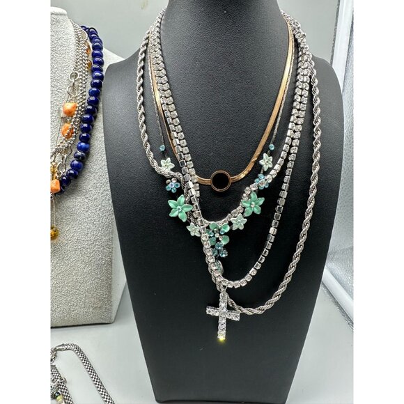 Necklace Lot Mixed Styles Beaded Chain Rhinestone Charm Statement Jewelry - Picture 4 of 8